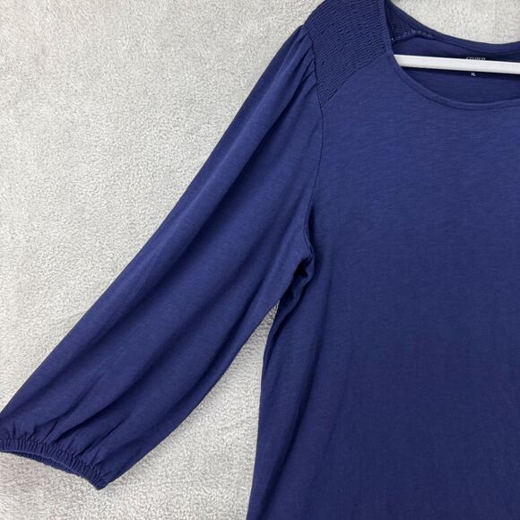 Crown & Ivy Top Womens XL Blue Navy Crew Neck Long Sleeves Smoked Elastic Cuff - Picture 4 of 13